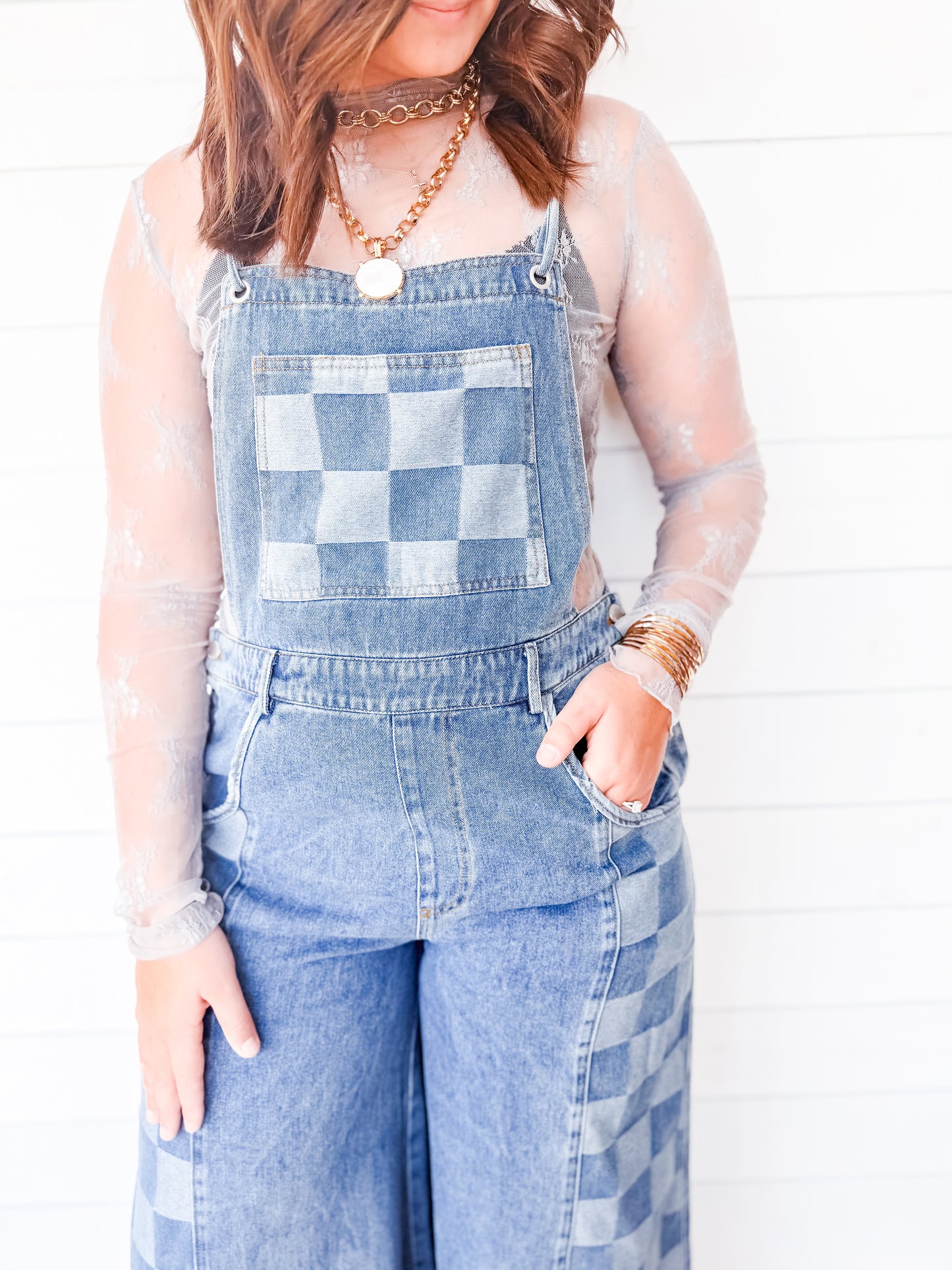 Sweet Stitch Checkered Overalls