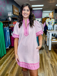 The Tickled Pink Pinstripe Dress