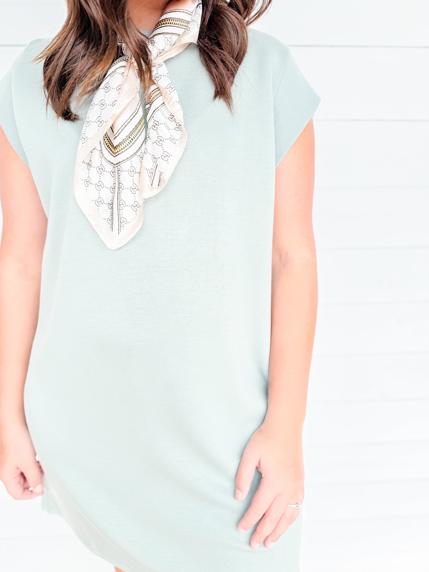 Soho Shoulder Mini Dress Almond or Sage Green