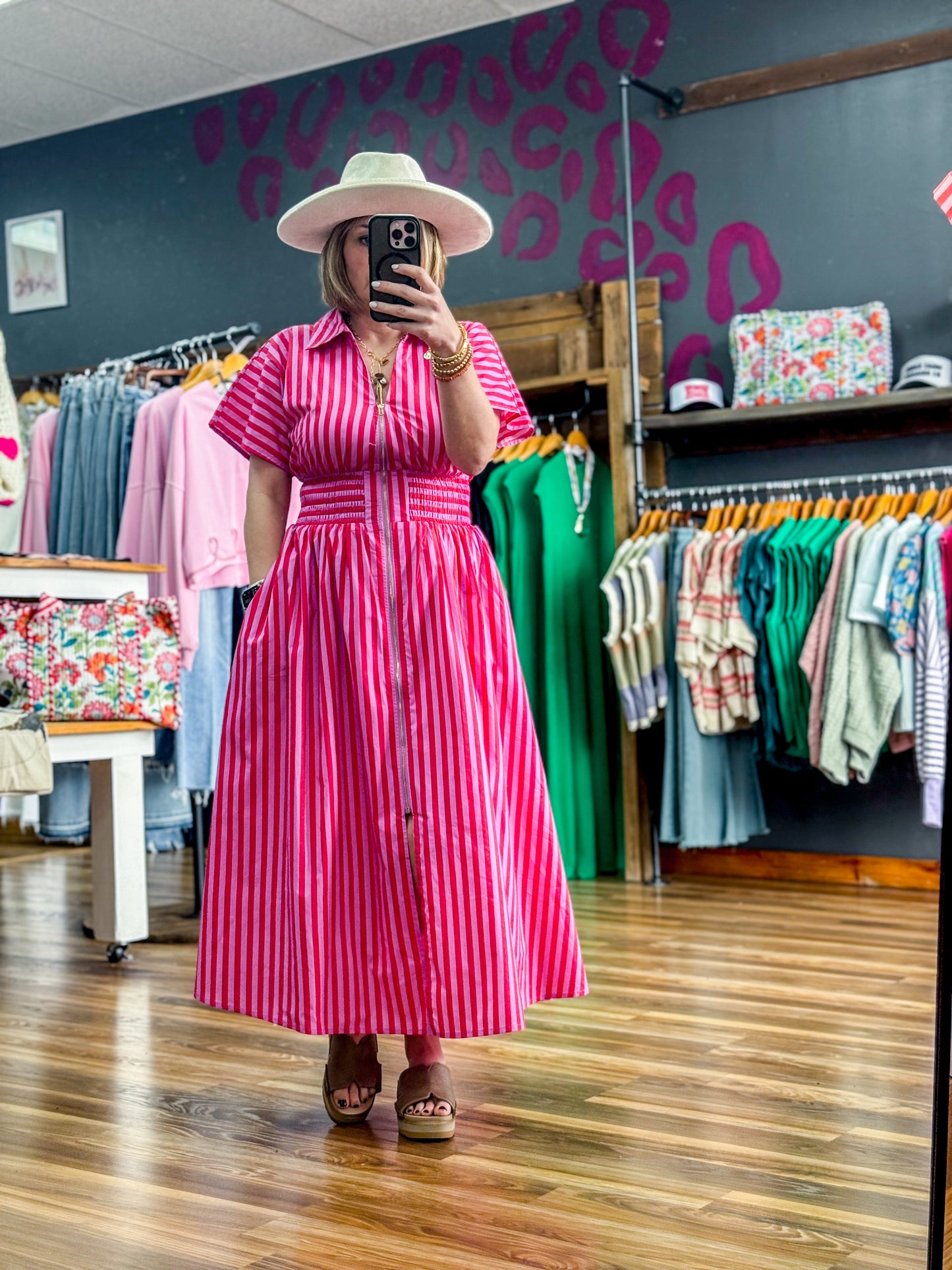 Strawberry Stripe Midi Dress