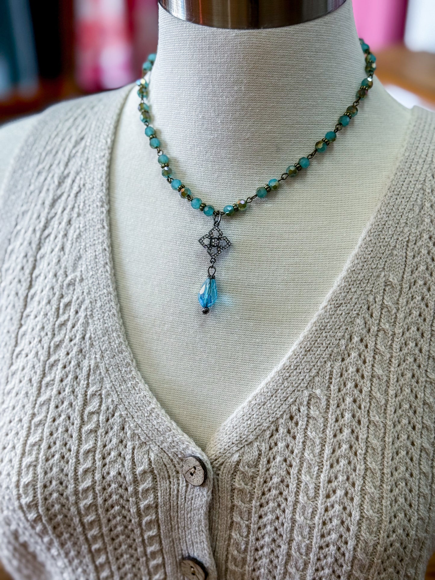 Short Rosary Pave Drop in Turquoise