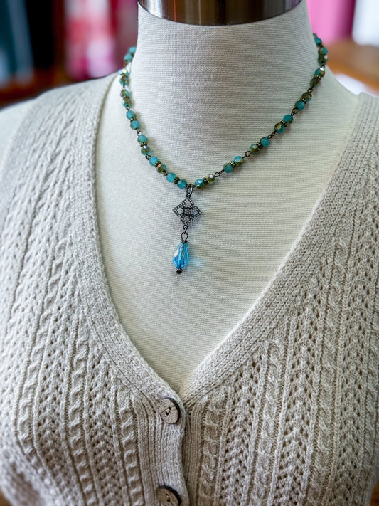 Short Rosary Pave Drop in Turquoise
