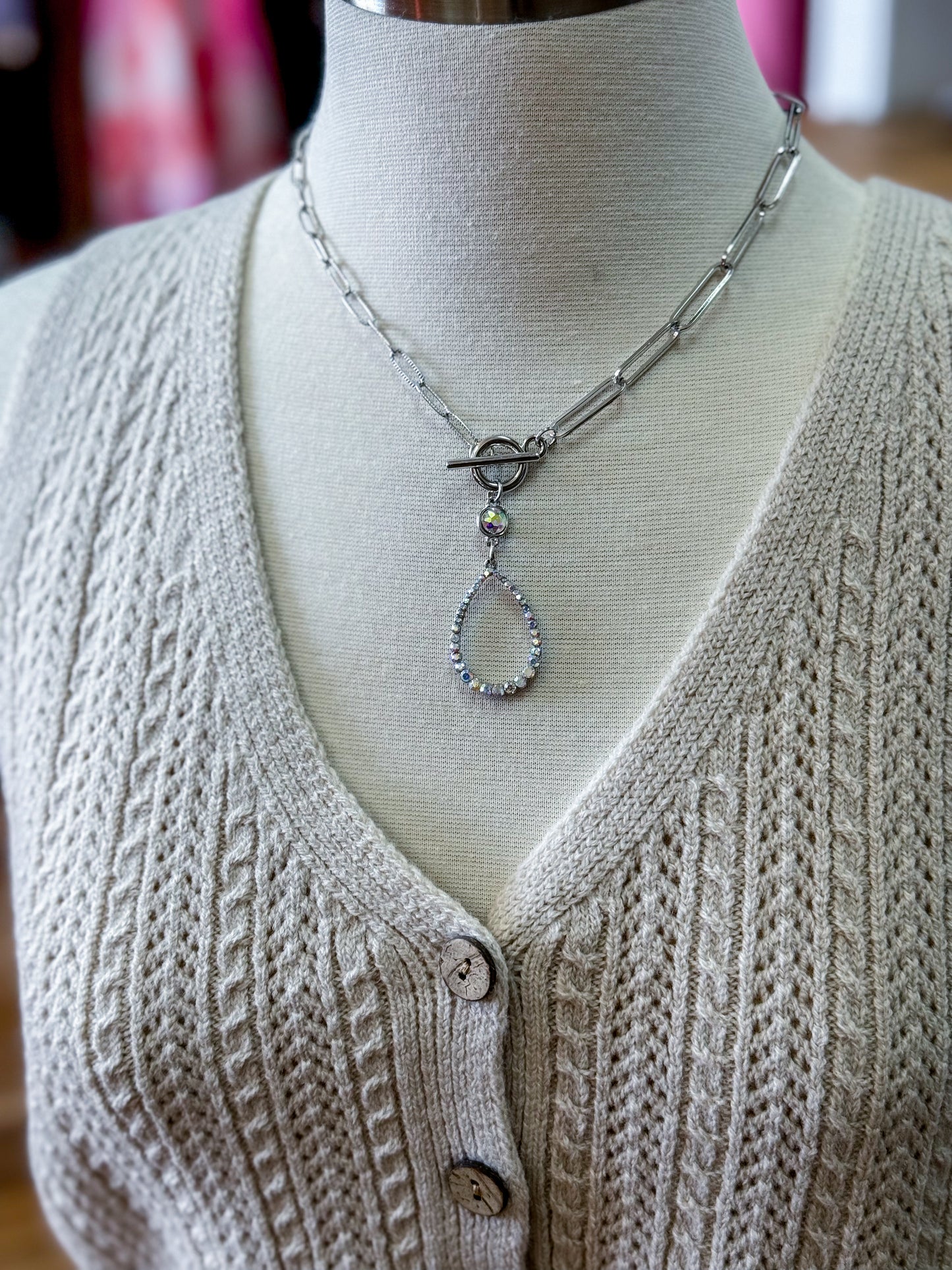 Paperclip Teardrop Necklace