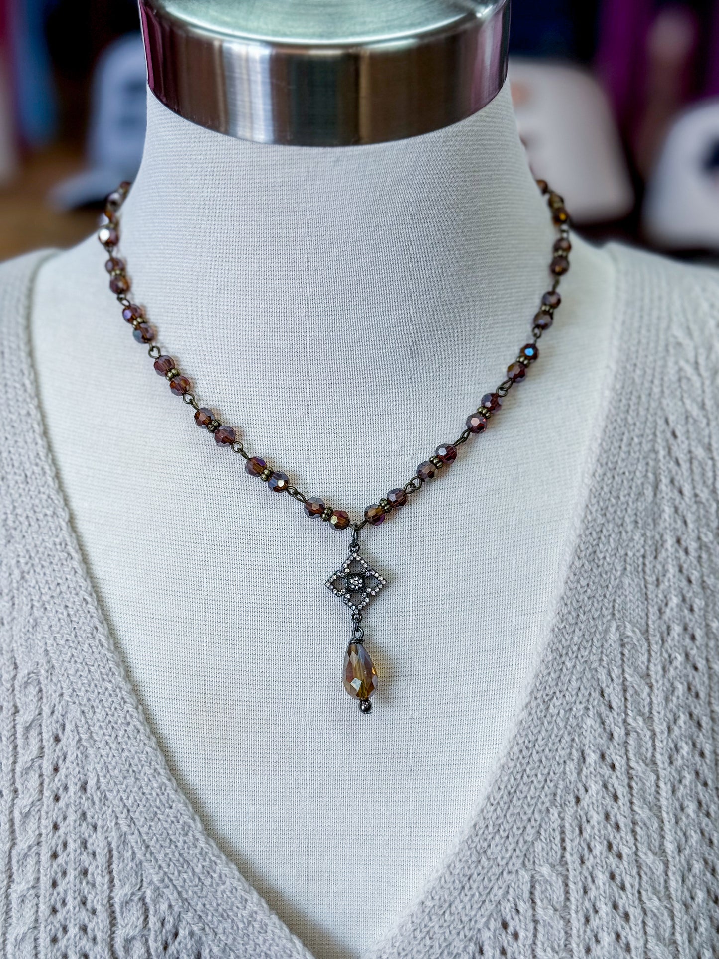 Paved Purple Rosary Necklace