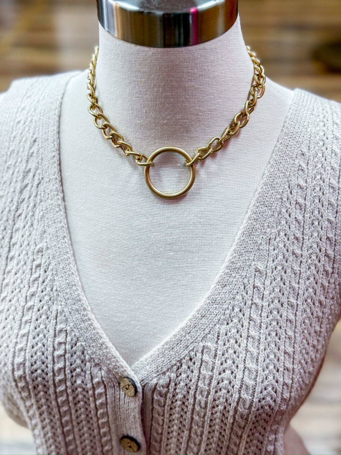 Gold Circle Chunky Chain Necklace