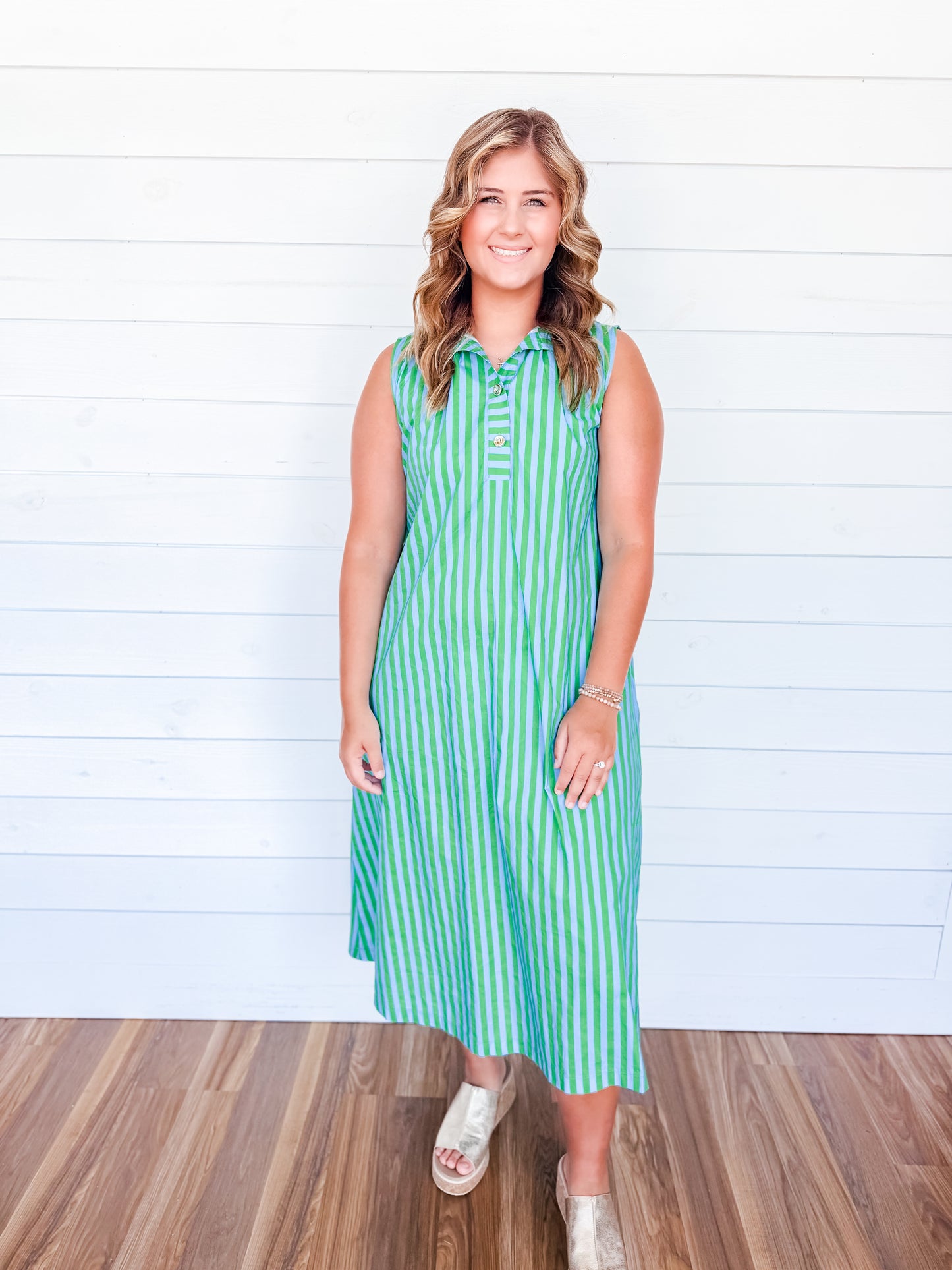 Stripes & Sunshine Green Midi Dress