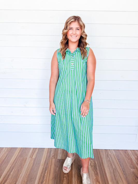 Stripes & Sunshine Green Midi Dress