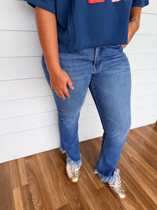 KanCan High Rise Bootcut Denim Frayed