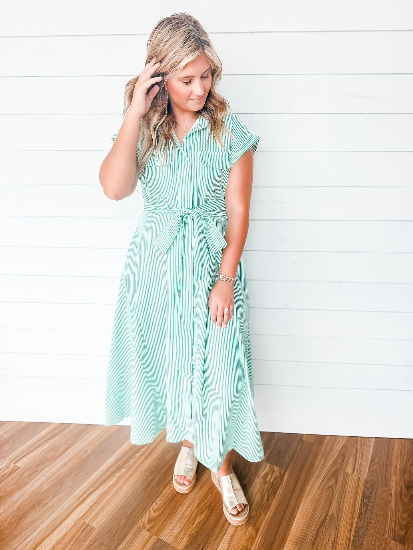 Evergreen Stripe Shirt Dress