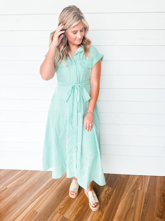 Evergreen Stripe Shirt Dress