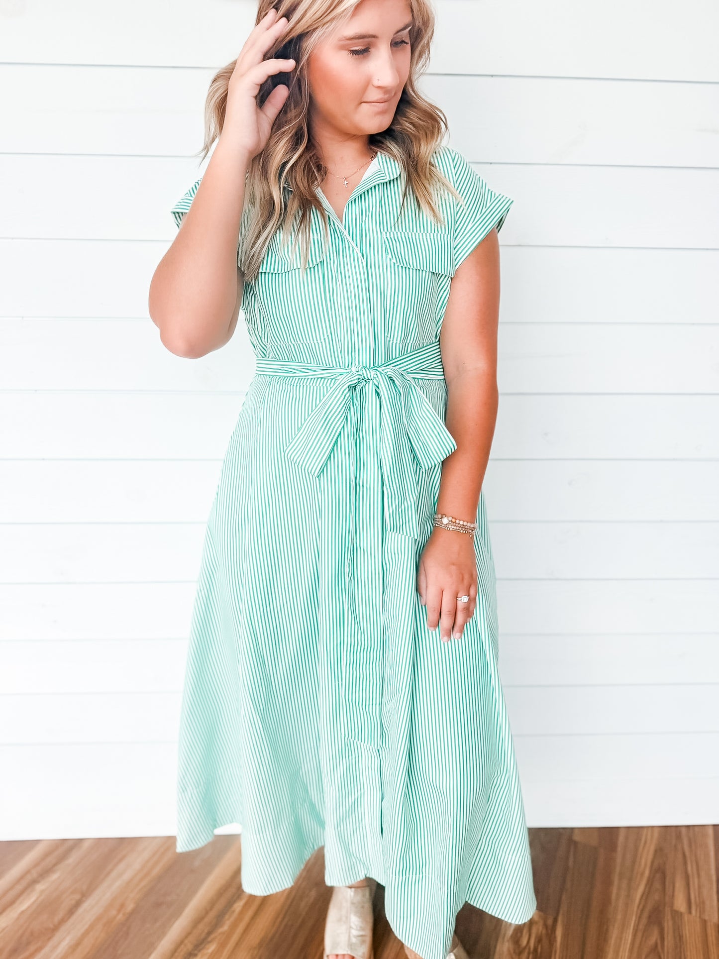 Evergreen Stripe Shirt Dress