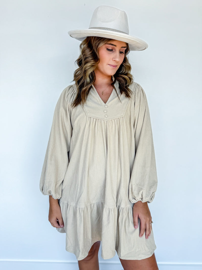 Natural Corduroy Babydoll Dress