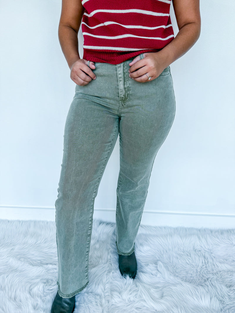 Washed Olive Distressed Jeans