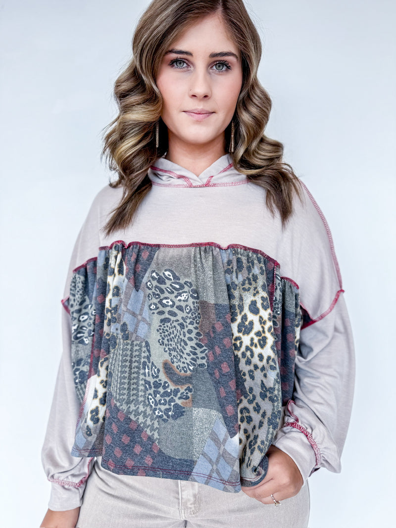 Cozy Patchwork Hoodie Top