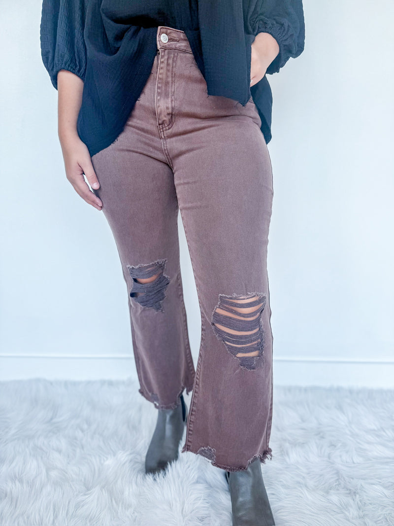 Rustle & Fade Cropped Jeans Two Colors!