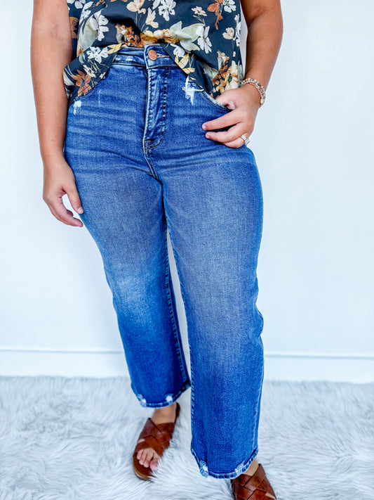 Footloose Risen Tummy Control High Rise Crop Wide Jeans