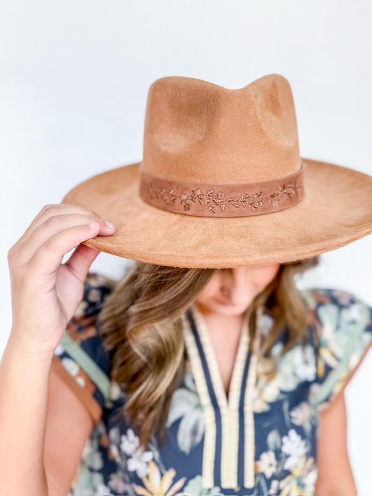 Embroidered Flower Strap Fedora Hat Two Colors!