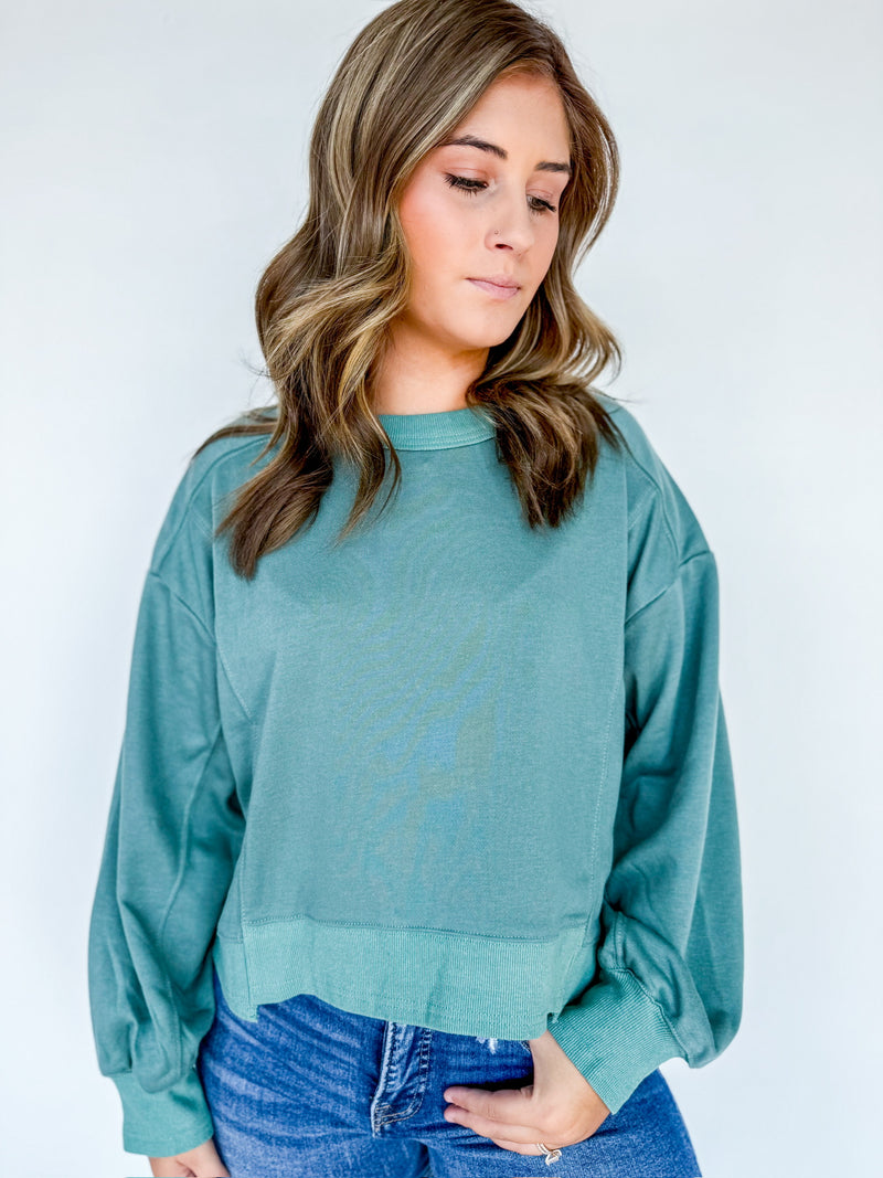 Moss Green Layered Hem Sweatshirt With Raw Edges