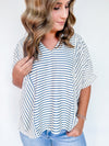 Stripe & Flirt Ruffle Top Two Colors!