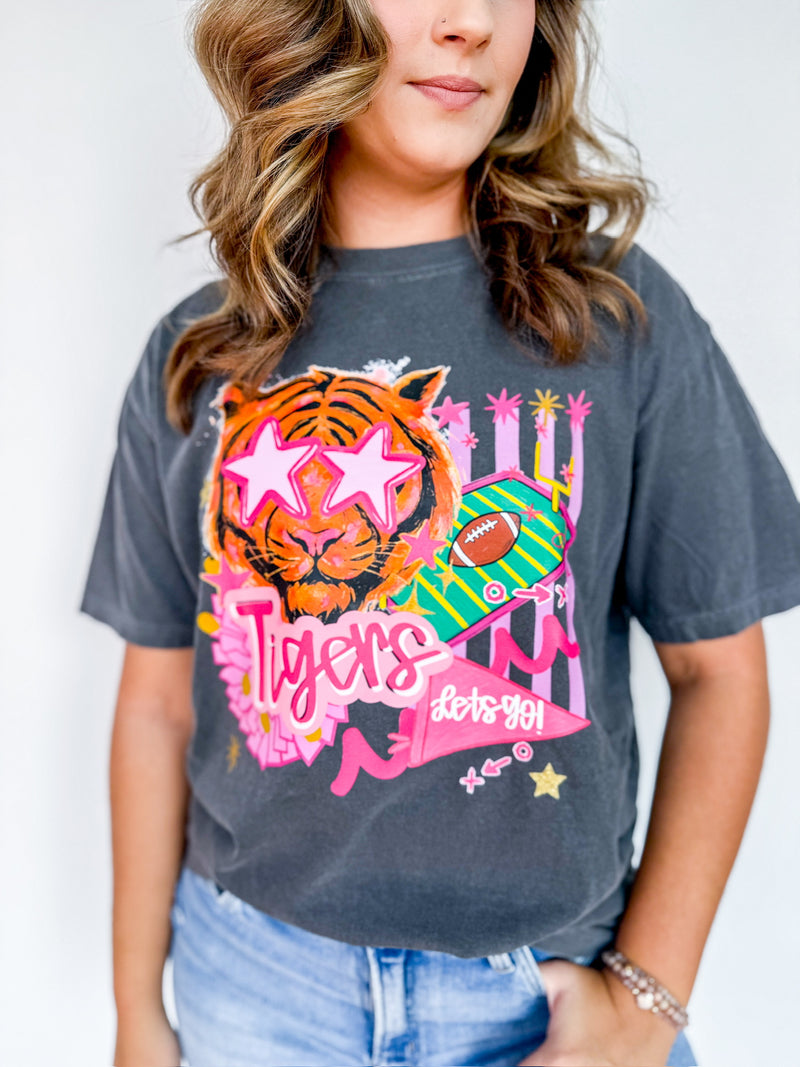 Pink Preppy Tigers Short Sleeve Shirt