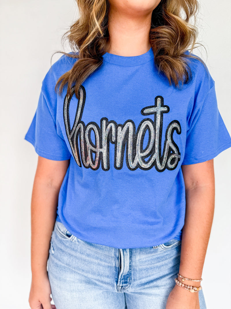 Hornets Sequin Patch Royal Everyday Tee