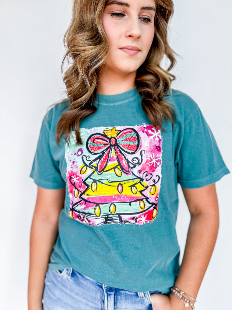 Preppy Christmas Tee Emerald Comfort Color