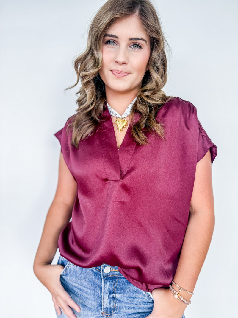 Crimson Luxe Satin Top