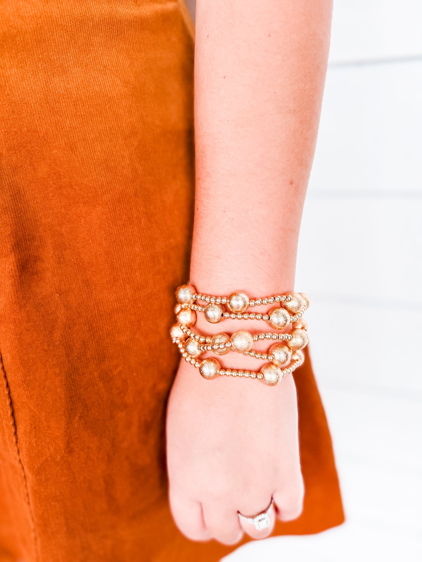 Gold Hammered Multi Beaded Bracelet