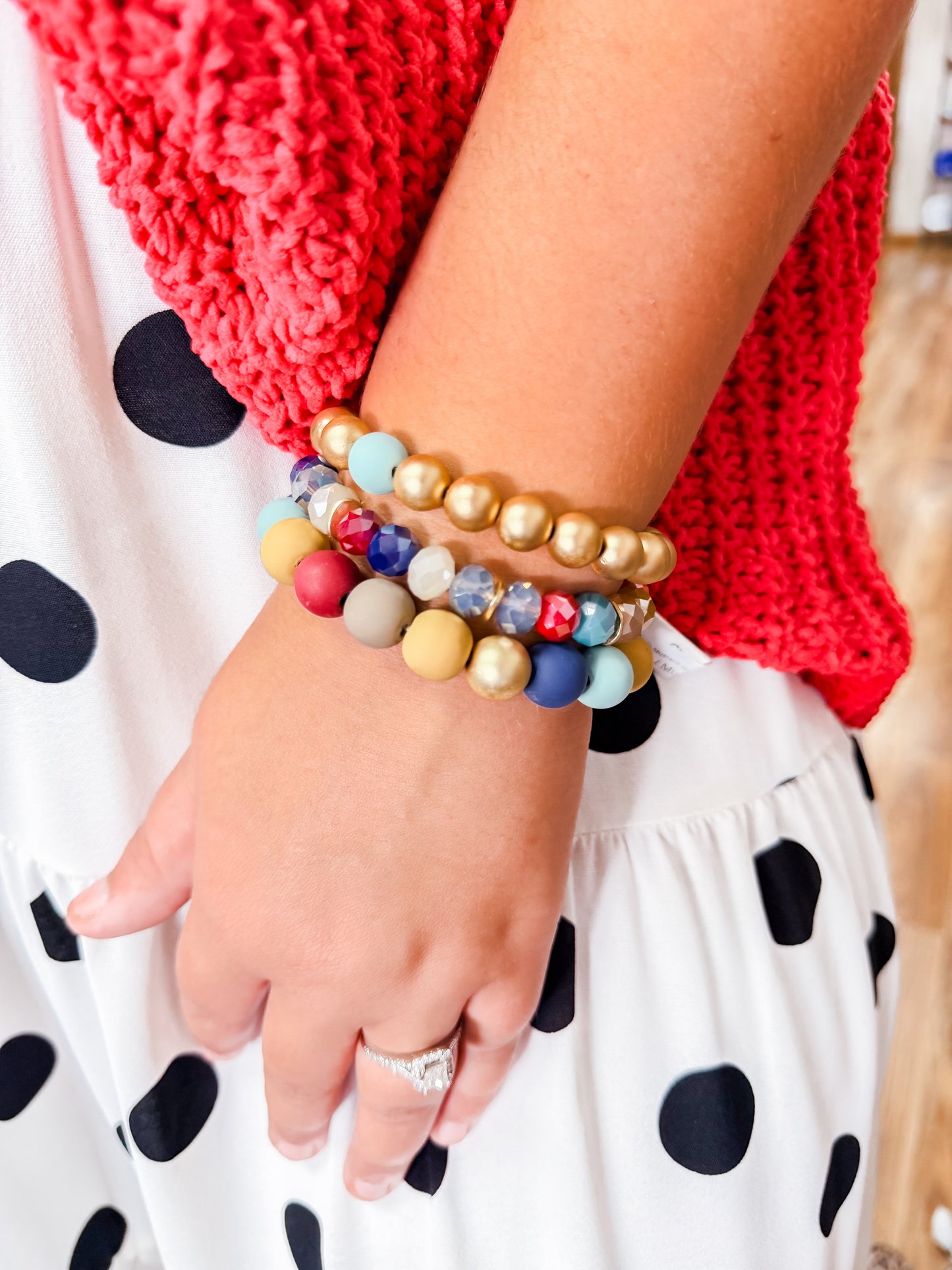 Two Toned Crystal Bead Bracelet: Mustard or Multi