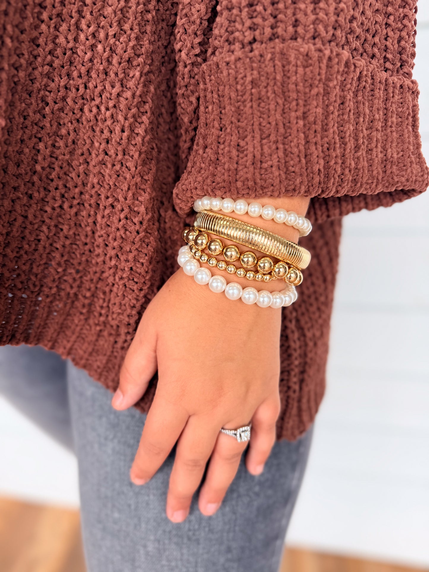 Multi Pearl Beaded Bracelet: Gold/Pearls