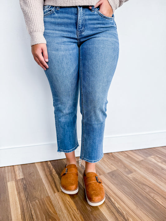 Flying Monkey Mid Rise Medium Wash Crop Straight Jeans