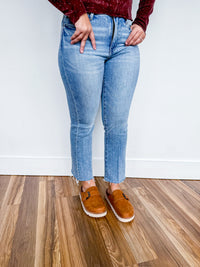 Flying Monkey High Rise Raw Hem Kick Flare Jeans