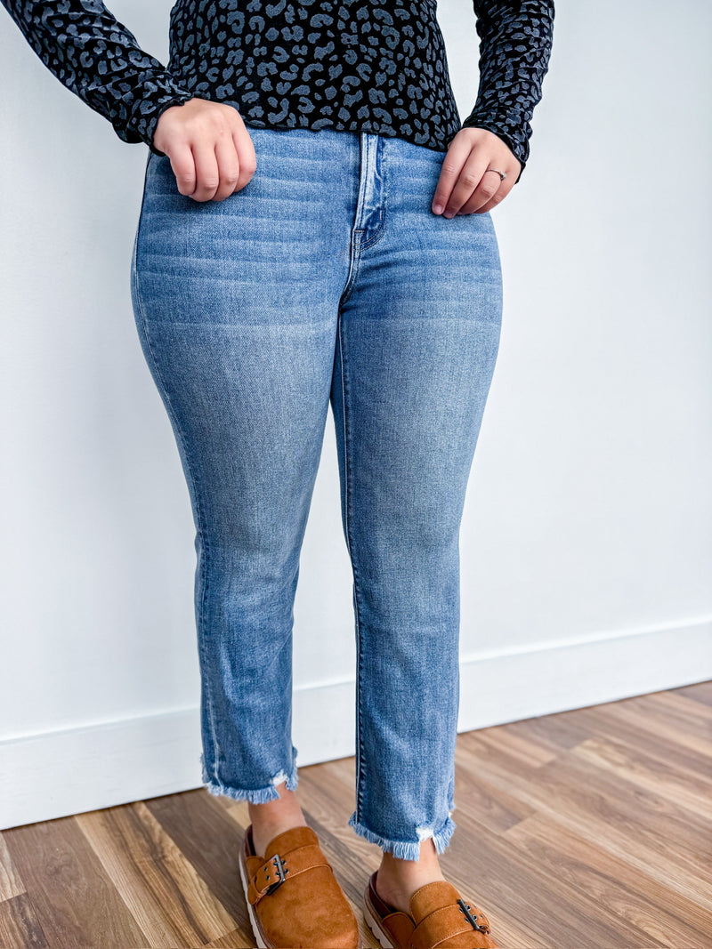Lovervet High Rise Frayed Hem Crop Flare Jeans
