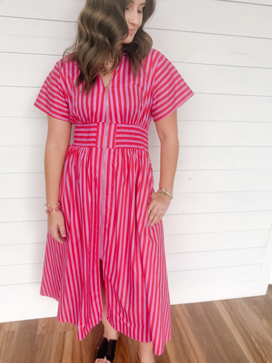 Strawberry Stripe Midi Dress
