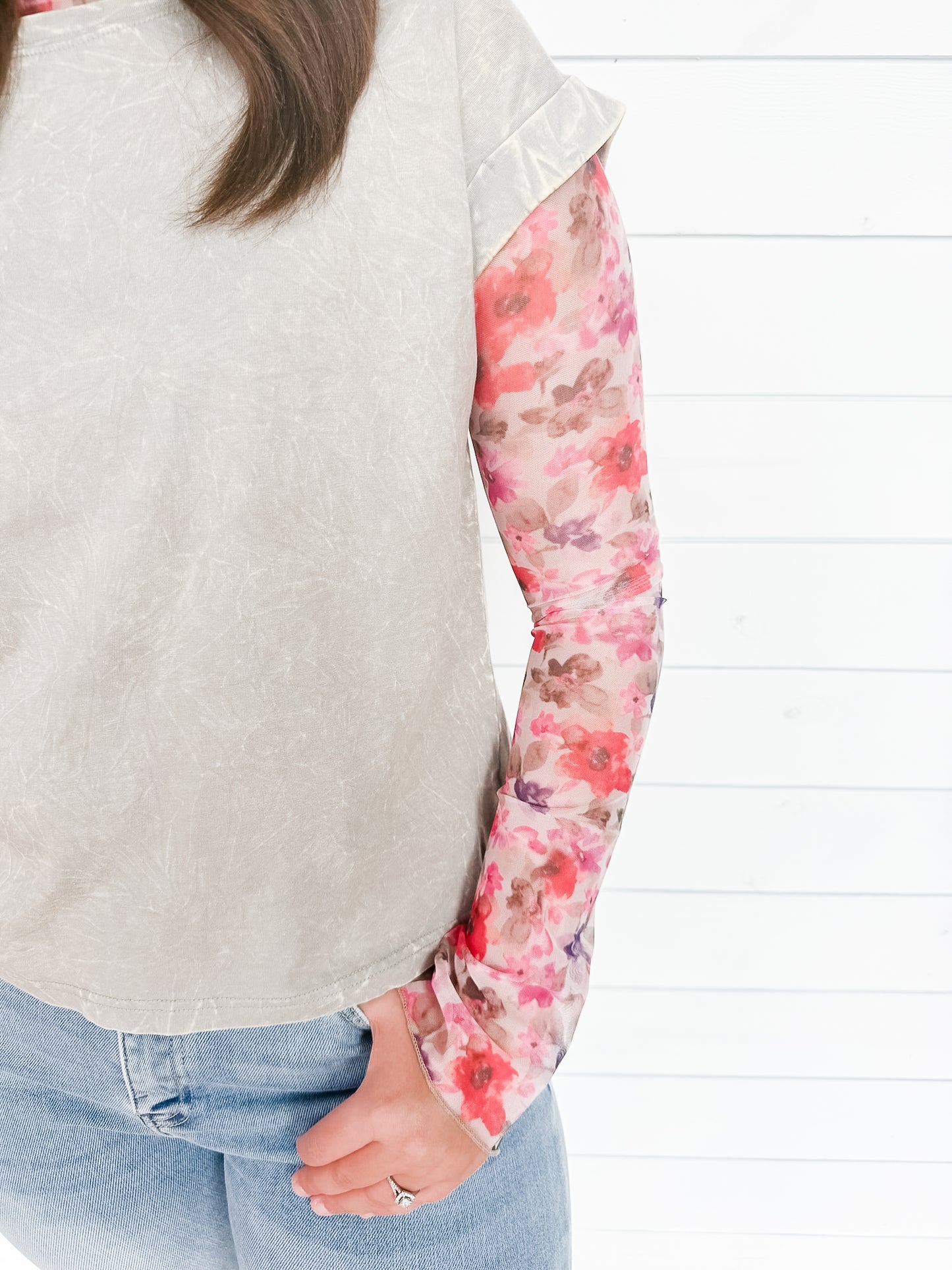 Floral Mesh Top Black Or Tan