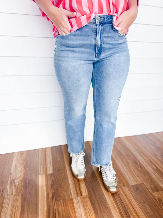 Vervet High Rise Distressed Hem Denim