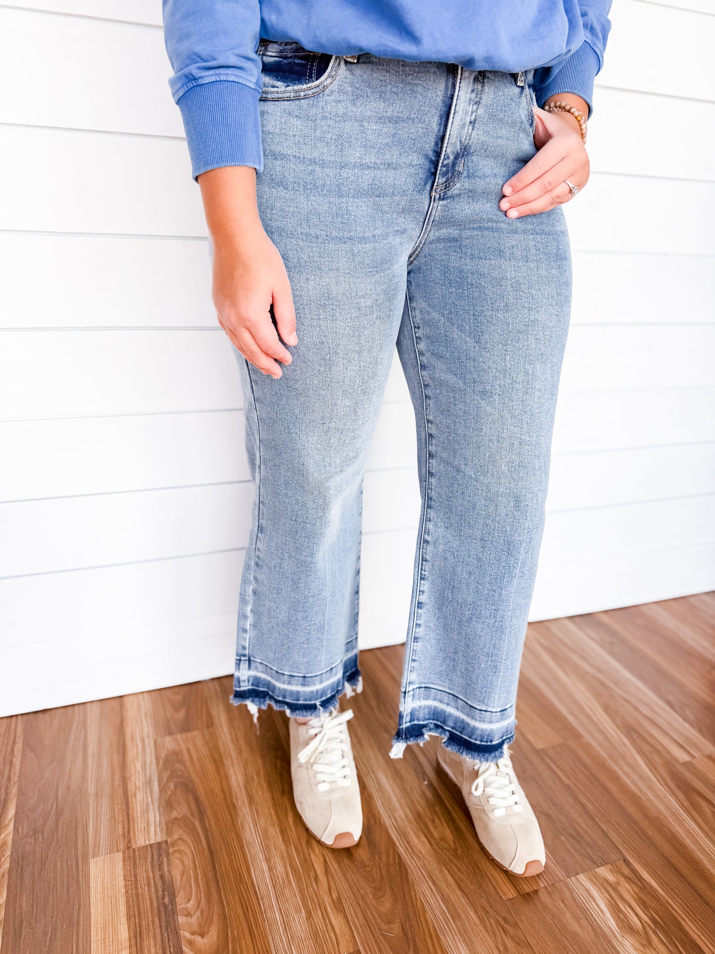 Snatched & Chic Tummy Control Cropped High Rise Wide Jeans