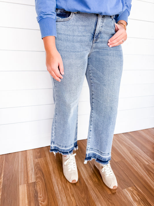 Snatched & Chic Tummy Control Cropped High Rise Wide Jeans