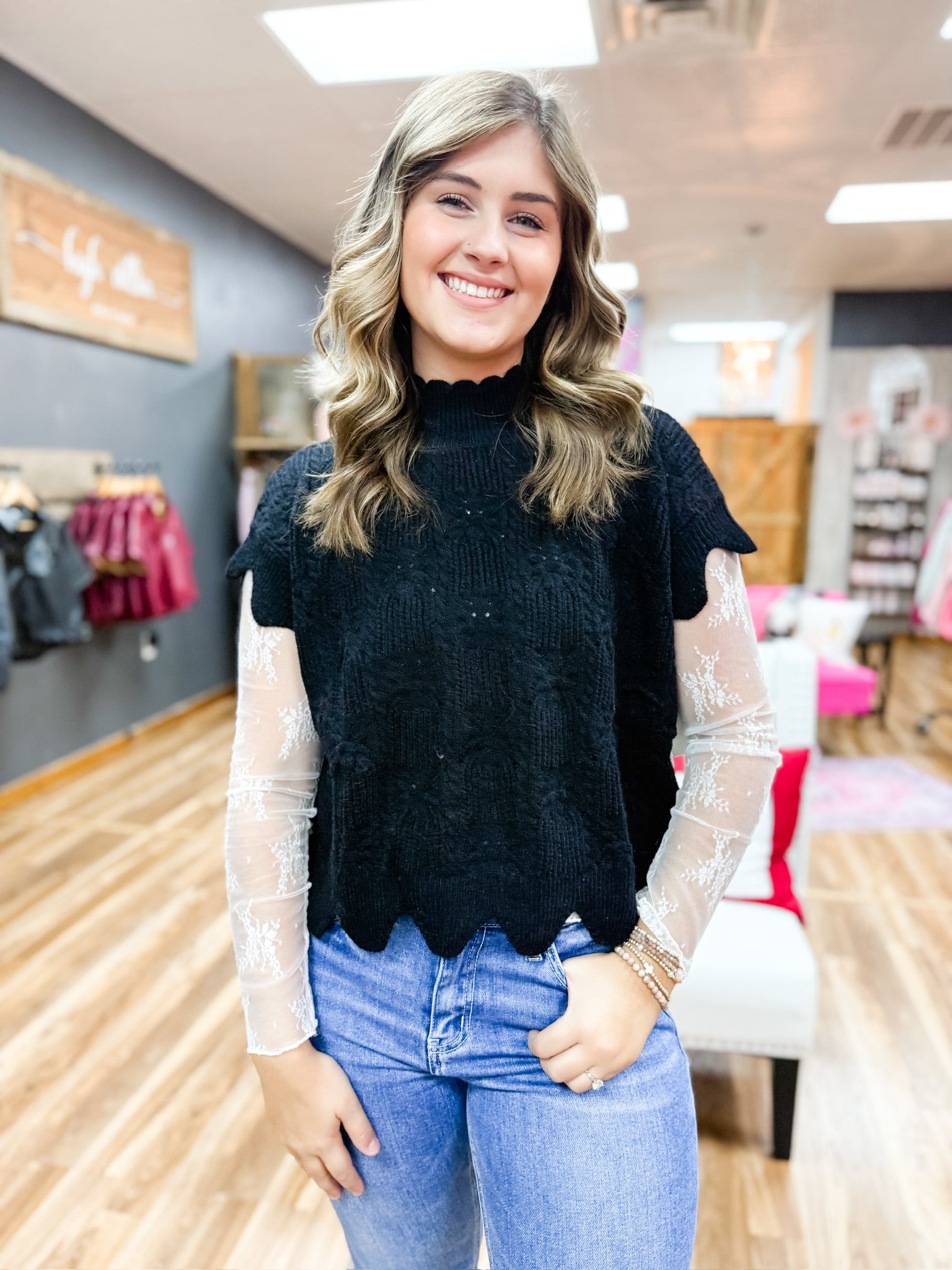 Scallop Side-Tie Sweater Vest