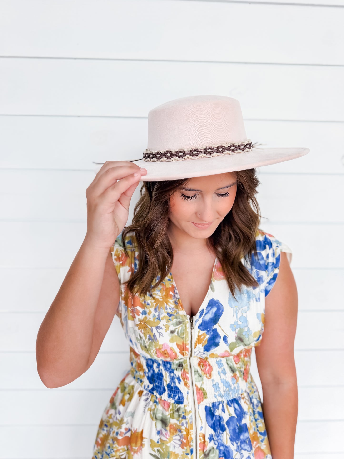 Jazzlyn Faux Suede Boater Hat w/ Macrame Band Two Colors!