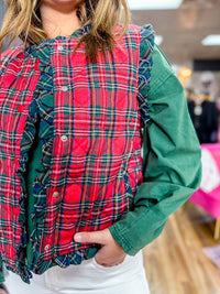 Christmas Tartan Check Quilted Ruffle Vest