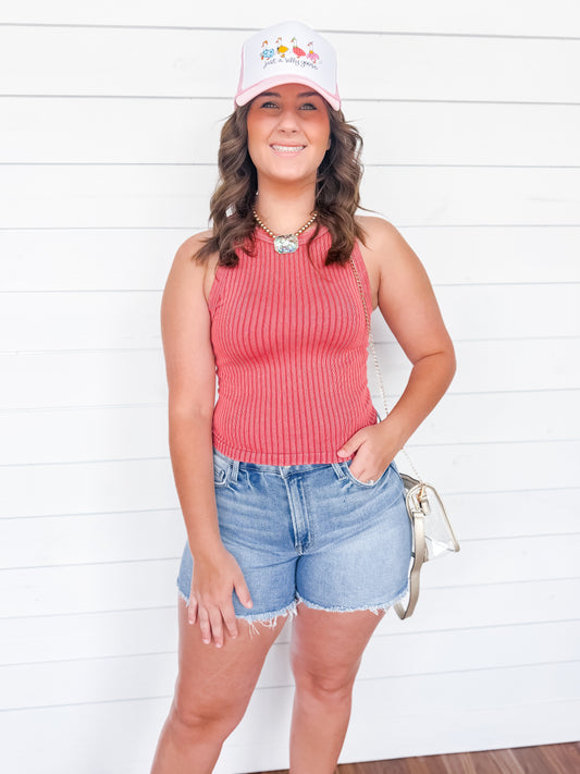Ribbed Washed Seamless Tank Top Two Colors