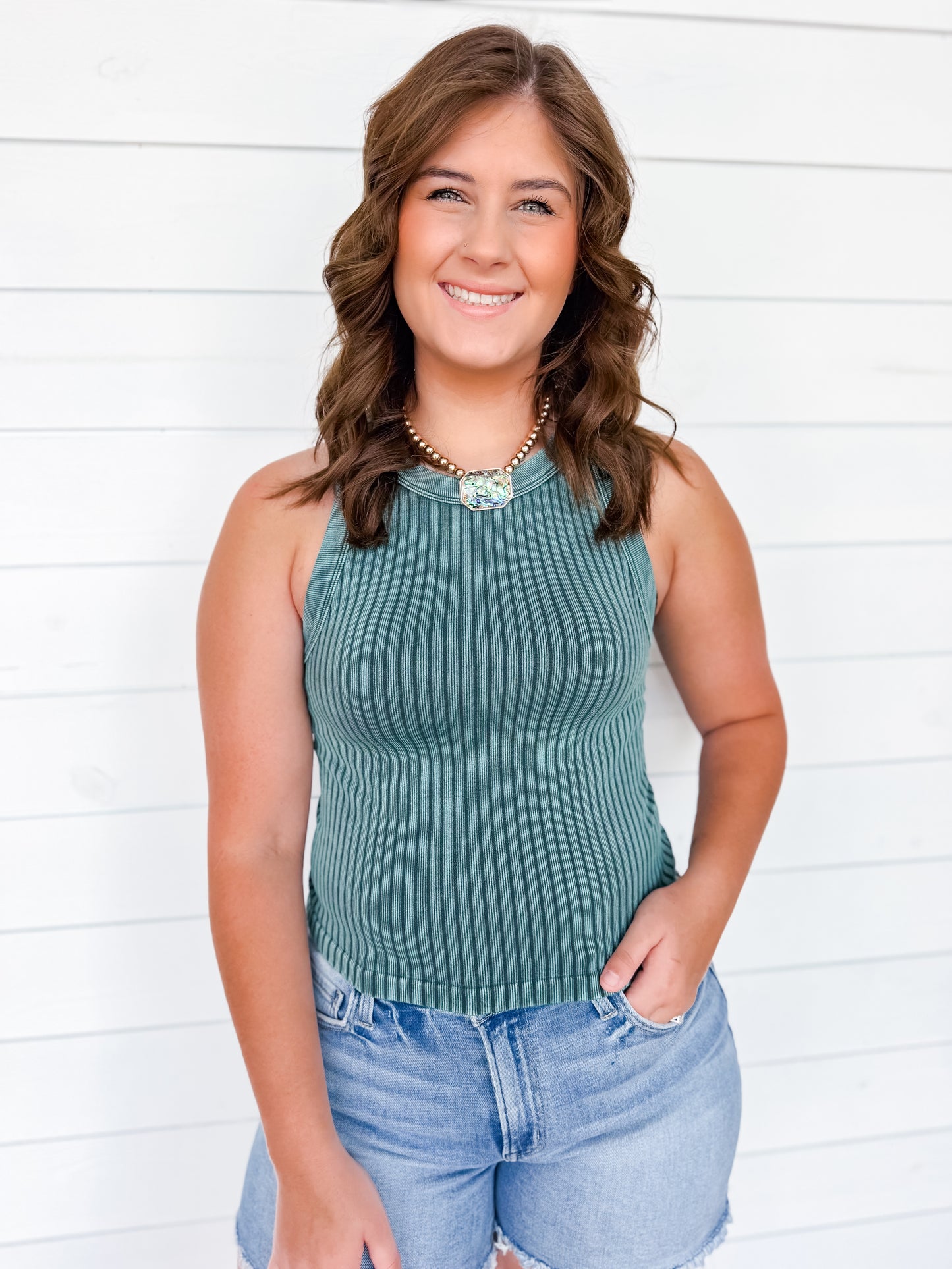 Ribbed Washed Seamless Tank Top Two Colors