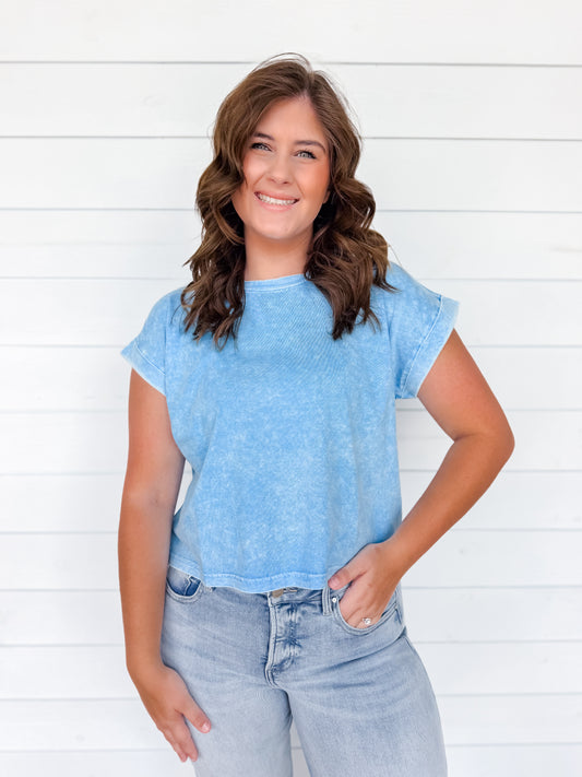 Sky Blue Cuffed Tee