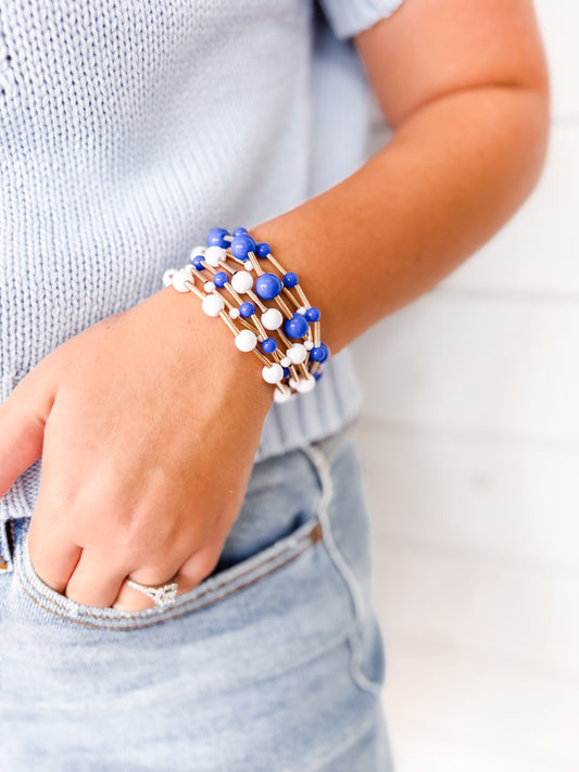 Resin Ball Metal Bar Beaded Stretch Stackable Bracelets Two Colors