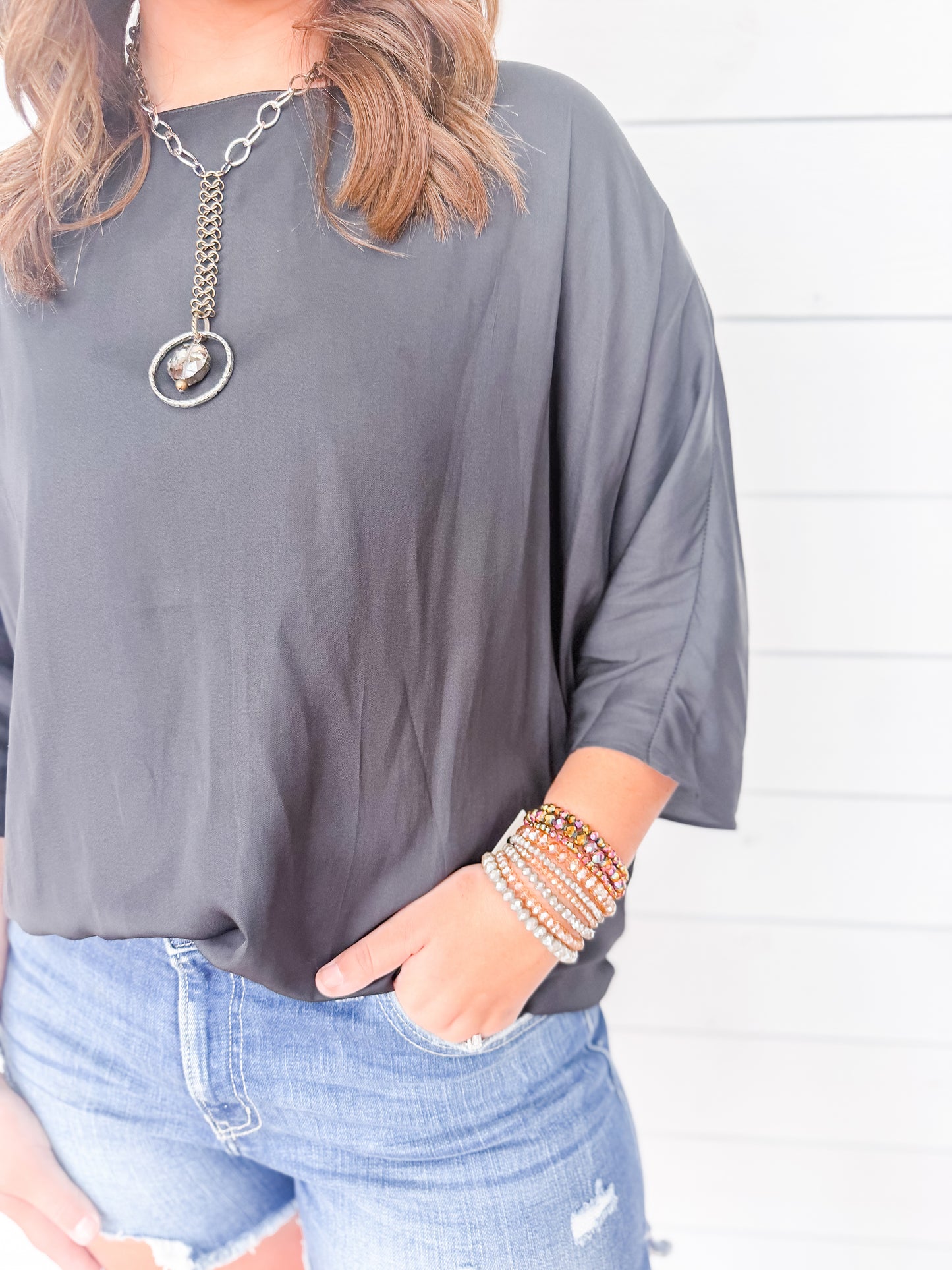 The Satin Glow Dolman Top