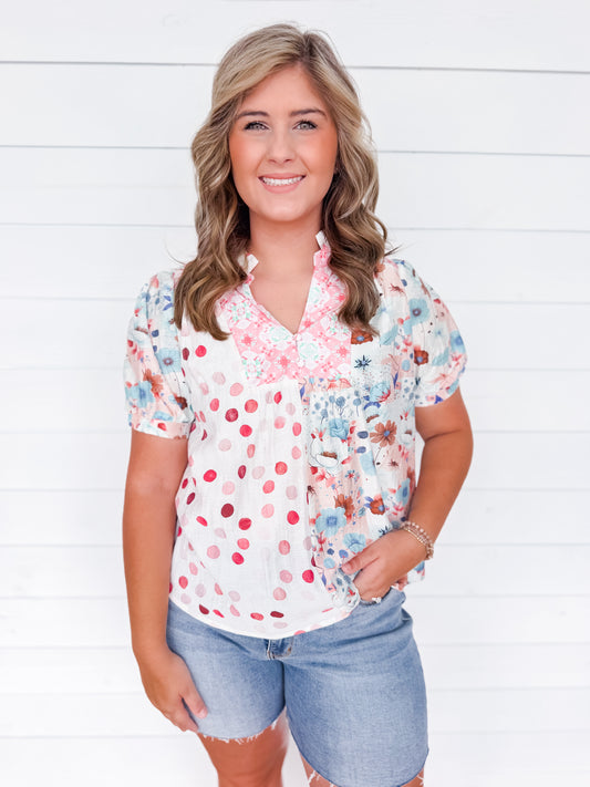 Blush & Breeze Mixed Print Blouse