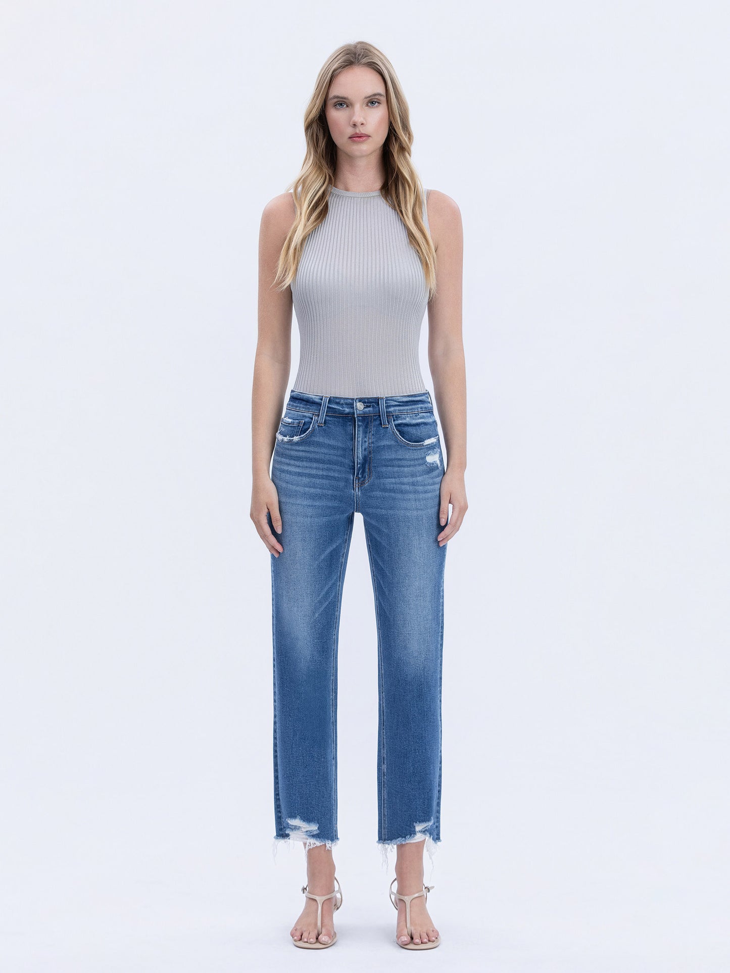 Vervet High Rise Frayed Hem Crop Straight Jeans