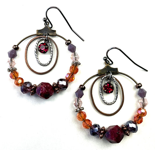 Crystal Beading Hoop Earrings