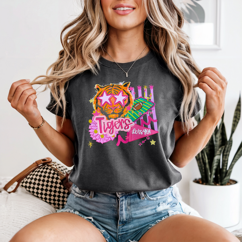 Pink Preppy Tigers Short Sleeve Shirt